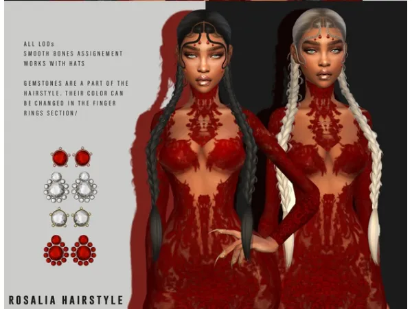 Alpha Rosalia Hairstyle Gemstones by LeahLillith - The Sims 4 Custom Content