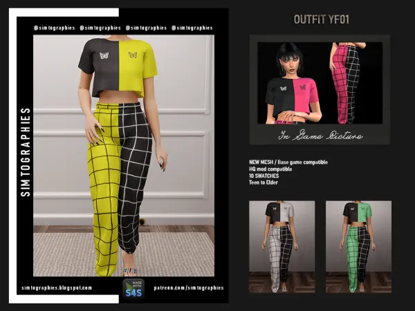 Alpha Outfit Top and Pants YF01 - The Sims 4 Custom Content