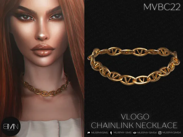 Alpha VLogo Chainlink Necklace by bradford - The Sims 4 custom content