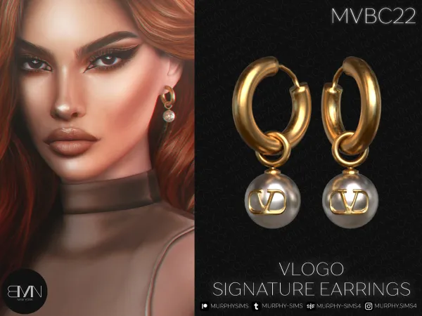 Alpha VLogo Signature Metal Earrings by bradford - The Sims 4 custom content
