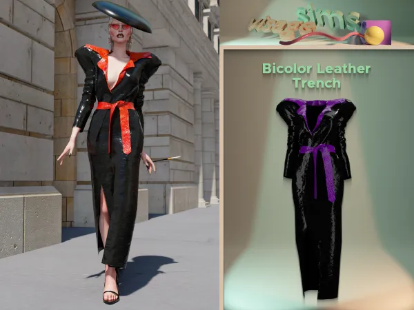 Alpha bicolor leather trench - The Sims 4 Custom Content