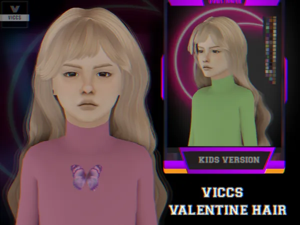Alpha VICCS_ VALENTINE HAIR WITH BANGS (KIDS VERSION) - The Sims 4 Custom Content