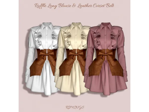 Alpha [RIMINGS] Ruffle Long Blouse Leather Corset Belt - The Sims 4 Custom Content