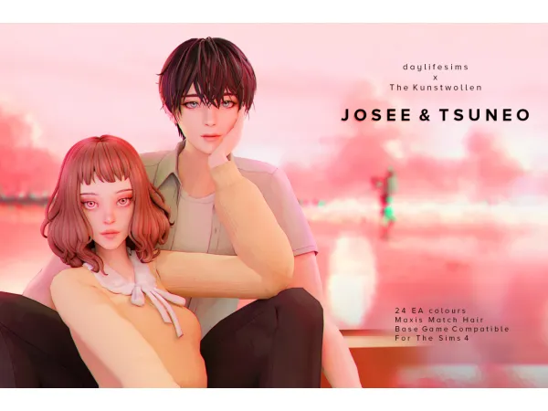 Maxis Match DaylifeSims x TheKunstwollen Collab Josee and Tsuneo - The Sims 4 Custom Content