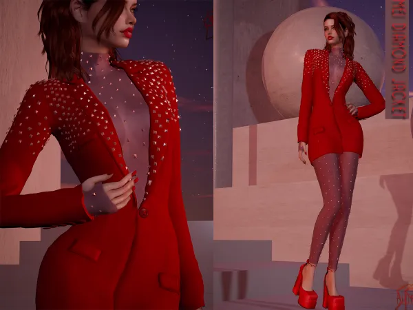Alpha Mei Diamond Jacket Dress by bluerose-sims - The Sims 4 Custom Content