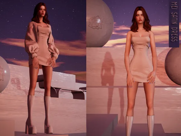 Alpha Mei Satin Short Dress by bluerose-sims - The Sims 4 custom content