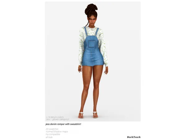 Alpha Jess Denim Romper with Sweatshirt by BackTrack - The Sims 4 Custom Content