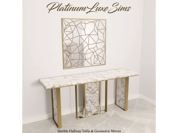 Alpha Marble Hallway Table Geometric Mirror by PlatinumLuxeSims - The Sims 4 Custom Content