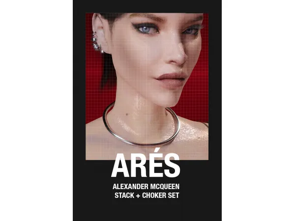 Alpha McQueen Punk Earring Stack Choker Set - The Sims 4 Custom Content