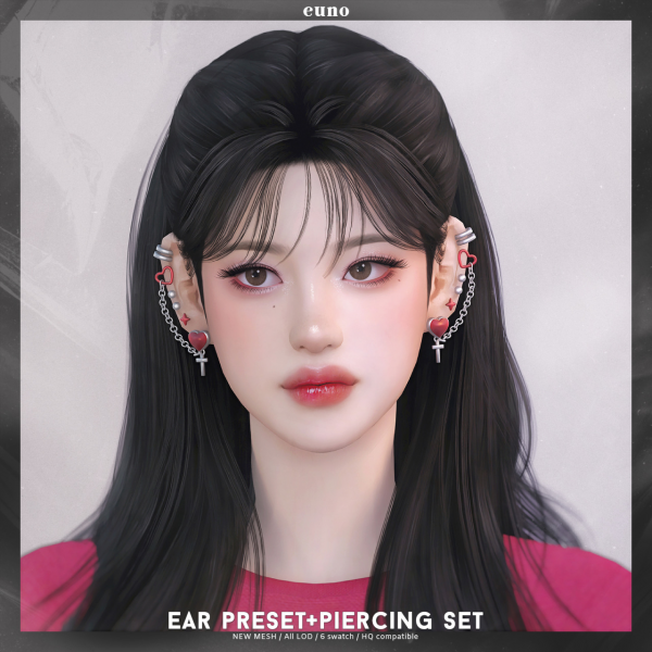 Alpha ear preset heart piercing set by euno - The Sims 4 Custom Content
