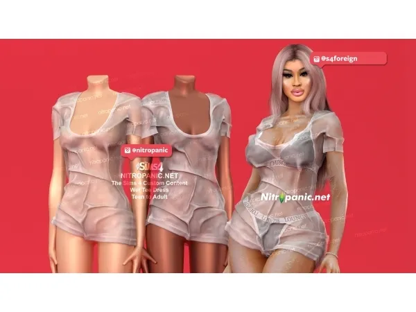 Alpha Wet Tee Dress - The Sims 4 Custom Content