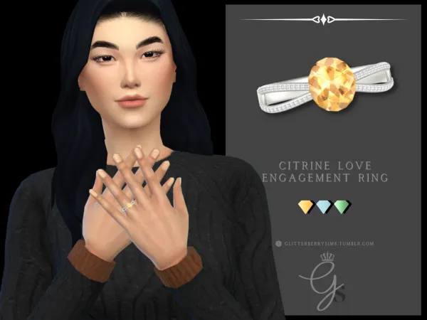 Mix Citrine Love Engagement Ring by Glitterberry Sims - The Sims 4 Custom Content