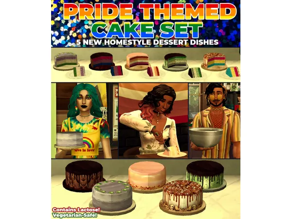 Maxis Match Pride Cakes 2022 5 New Custom Recipes by RobinKLocksley - The Sims 4 Custom Content