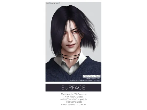 Alpha SURFACE HAIRSTYLE New mesh by OBSIDIAN SIMS - The Sims 4 Custom Content