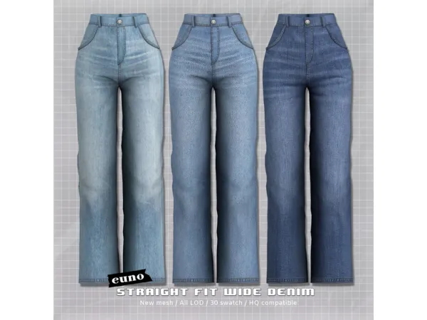 Alpha straight fit wide denim by euno sims - The Sims 4 Custom Content