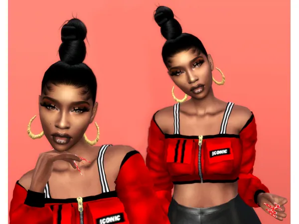 Alpha Moesha top Knot Bun All agesLipstickearring hoops by XxBlacksims - The Sims 4 Custom Content