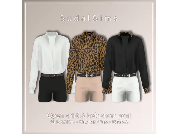 Alpha Open shirt belt short pant sims by sudal - The Sims 4 Custom Content