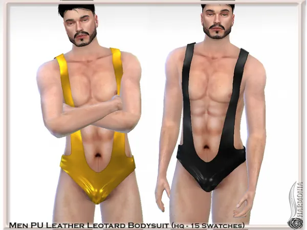 Alpha MEN PU Leather Leotard Bodysuit by harmoniasims4 - The Sims 4 Custom Content