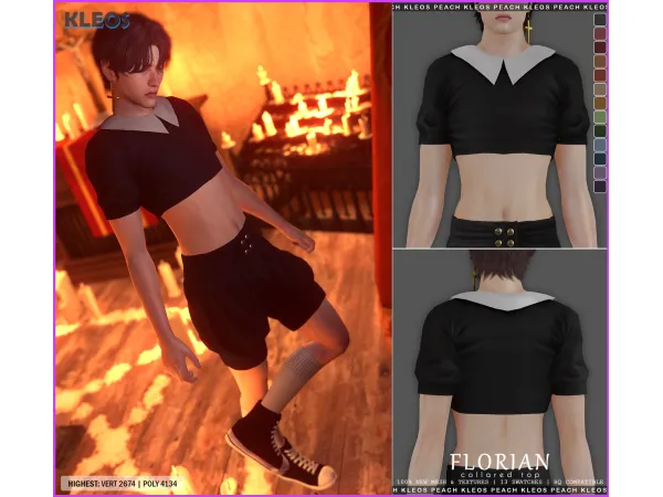 Alpha Florian Collared Crop Top - The Sims 4 Custom Content