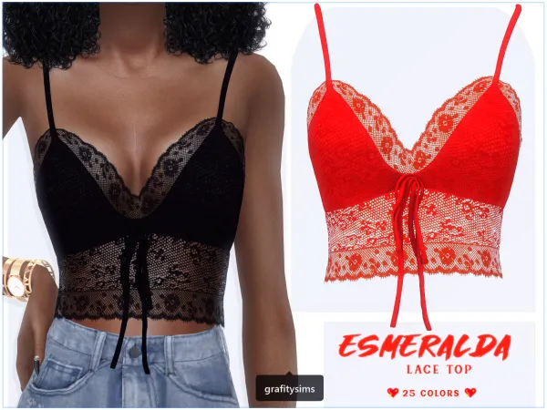 Alpha Esmeralda Lace Top - The Sims 4 Custom Content