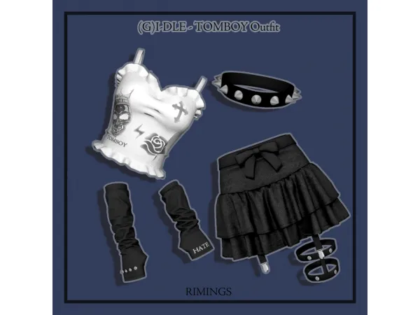 Alpha (G)I DLE TOMBOY Outfit by RIMINGS - The Sims 4 Custom Content