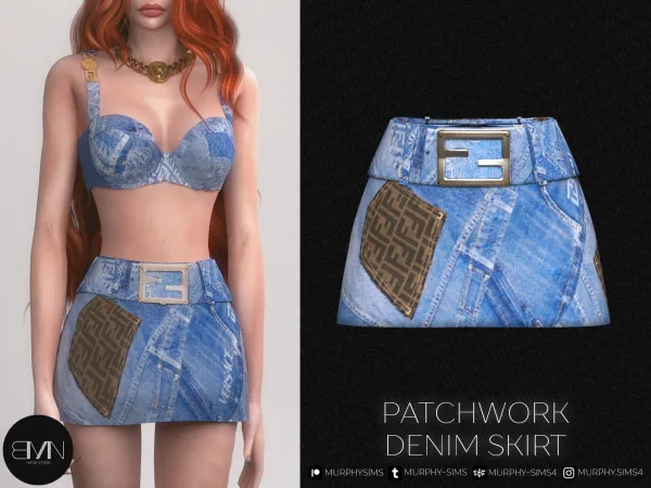 Alpha Denim Patchwork Skirt - The Sims 4 Custom Content