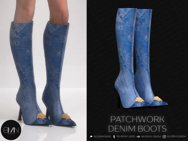 Alpha Denim Patchwork Boots - The Sims 4 Custom Content