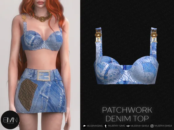 Alpha Denim Patchwork Top - The Sims 4 Custom Content