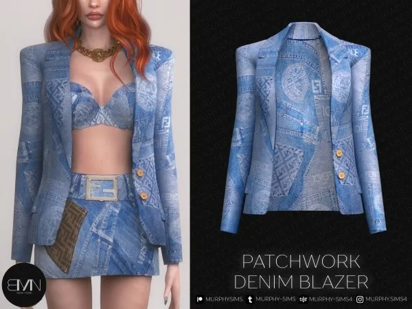 Alpha Denim Patchwork Blazer - The Sims 4 Custom Content