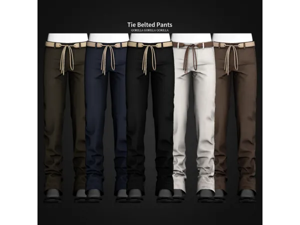 Alpha Tie Belted Pants by gorillax3 - The Sims 4 Custom Content