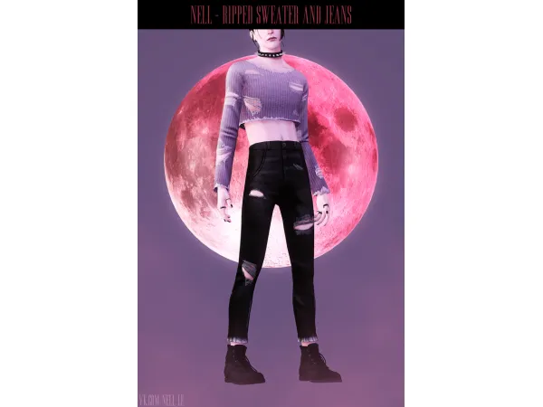 Maxis Match Ripped Sweater and Jeans by NELL - The Sims 4 Custom Content