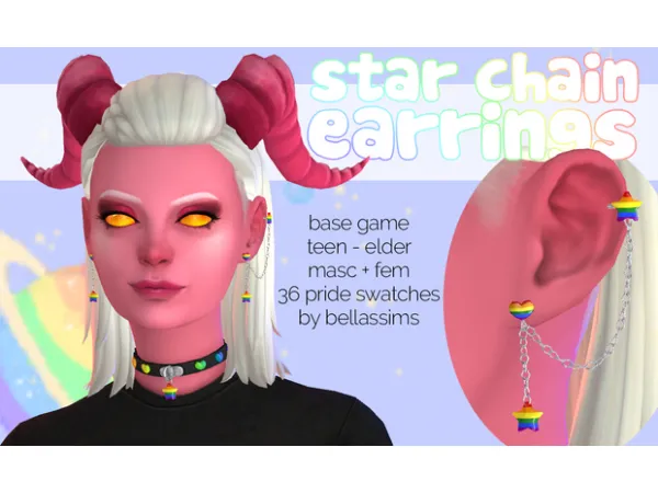 Maxis Match Star Chain Earrings by Bellassims - The Sims 4 Custom Content