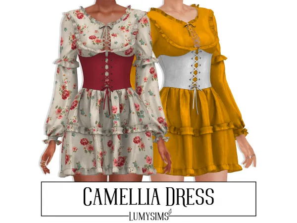 Alpha Camellia Dress by lumysims - The Sims 4 Custom Content