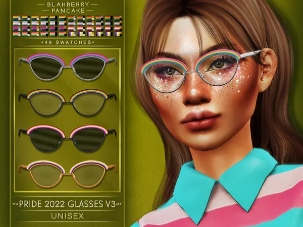 Alpha PRIDE 2022 GLASSES V3 UNISEX BLAHBERRY PANCAKE by blahberry-pancake - The Sims 4 Custom Content