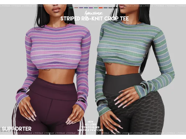 Alpha Lynxsimz Striped Rib knit Crop Tee - The Sims 4 Custom Content