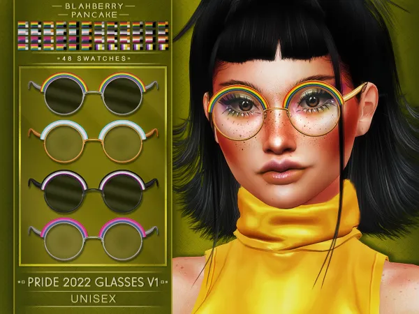Alpha PRIDE 2022 GLASSES V1 UNISEX BLAHBERRY PANCAKE by blahberry-pancake - The Sims 4 Custom Content