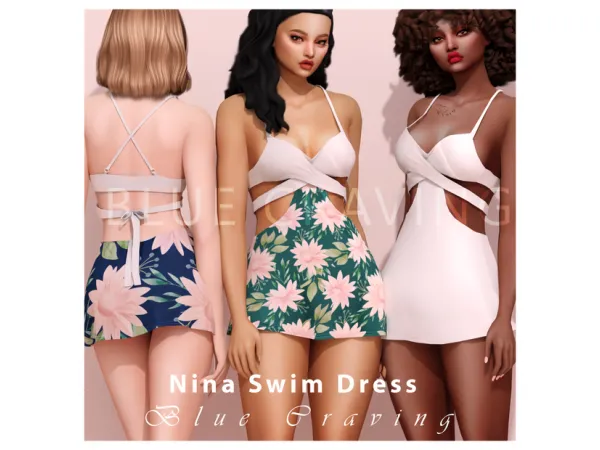 Alpha Blue Craving Nina Swim Dress - The Sims 4 Custom Content