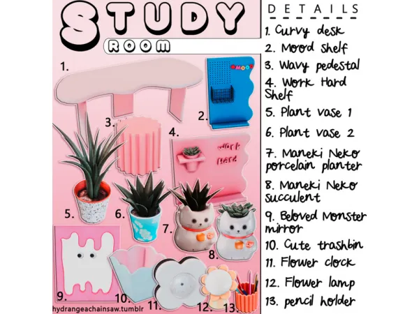 Mix Sims 4 Study Room Set by Hydrangea - The Sims 4 Custom Content