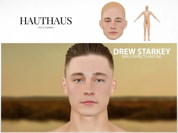Alpha Drew Starkey Skin and Sim (ULTRA REALISTIC) by Hauthaus - The Sims 4 Custom Content