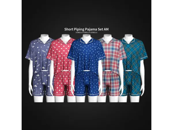 Alpha Short Piping Pajama Set AM by gorillax3 - The Sims 4 Custom Content