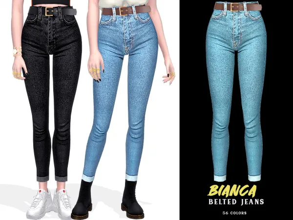 Alpha Bianca Belted Jeans - The Sims 4 Custom Content