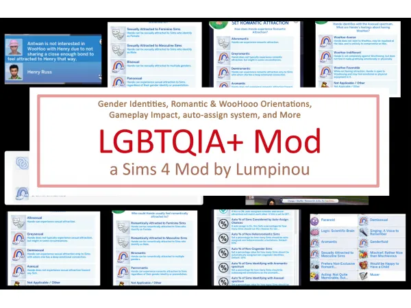 Maxis Match LGBTQIA v11 gender identities romantic and Woohoo orientations auto assign gameplay Impact by Lumpinou - The Sims 4 Custom Content