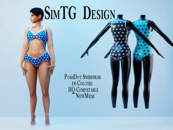 Alpha SimTG Design PokaDot Swimwear - The Sims 4 Custom Content
