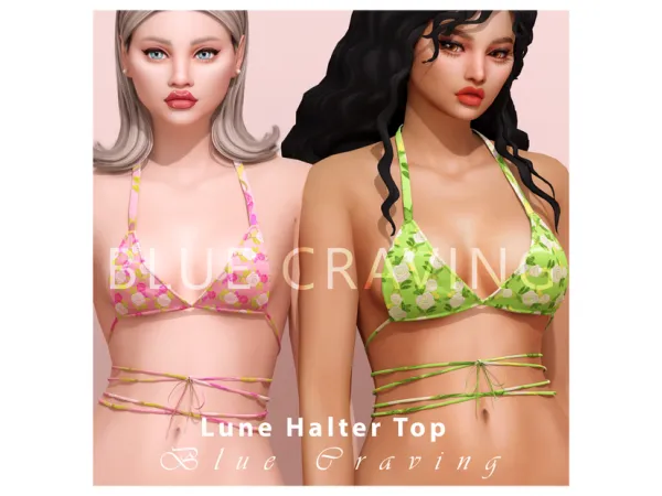 Alpha Blue Craving Lune Halter Top - The Sims 4 Custom Content