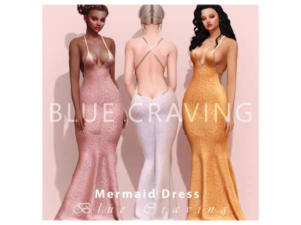 Alpha Blue Craving Mermaid Dress - The Sims 4 Custom Content