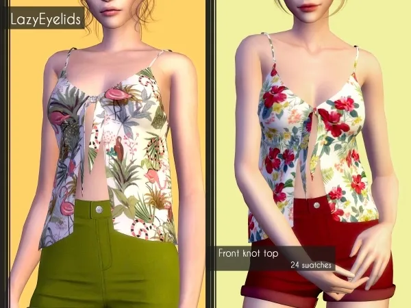 Alpha Front knot top by lazyeyelids - The Sims 4 Custom Content