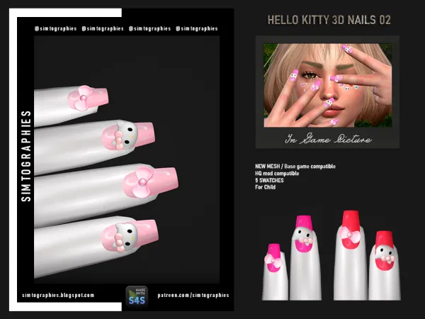 Mix Hello Kitty 3D Nails 02 - The Sims 4 Custom Content