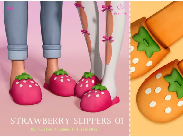 Mix [Jius] Strawberry Slippers 01 by [Jius] - The Sims 4 Custom Content