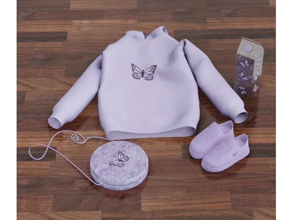 Alpha Pastel Butterfly OOTD decor Set by simmerkatex - The Sims 4 Custom Content