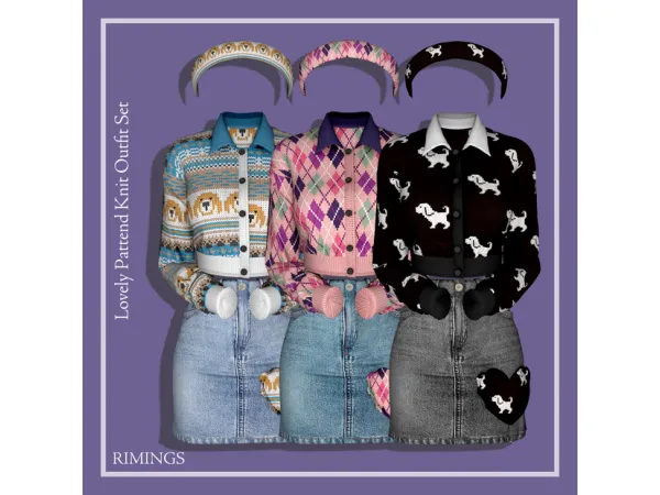 Alpha Lovely Pattend Knit Outfit Set by [RIMINGS] - The Sims 4 Custom Content